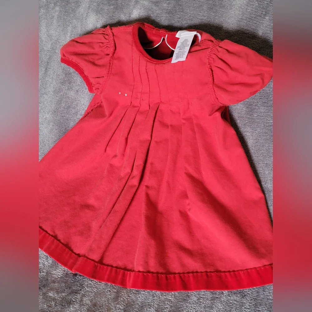 Adorable Vintage Red Dress with Peter Pan Collar 100% Cotton Velvet Look 18M - Picture 9 of 11